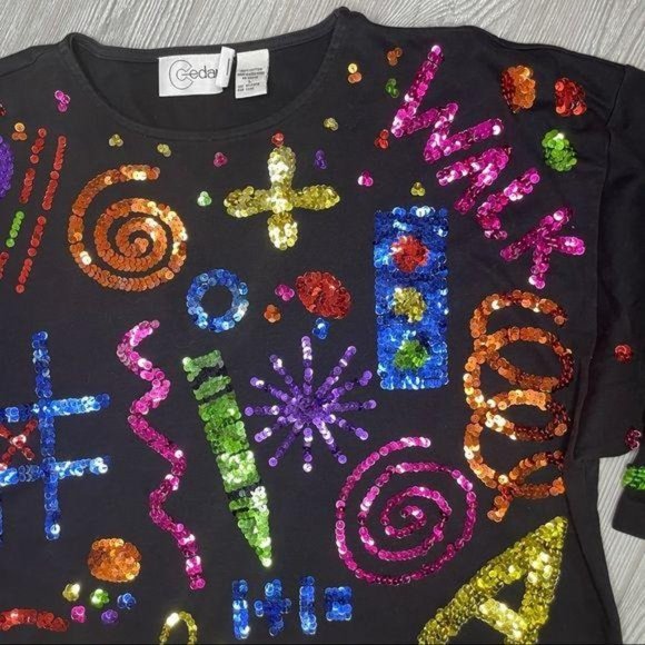 Vintage cotton cedars sequin crossing guard teacher school long sleeve shirt lg - Picture 3 of 9